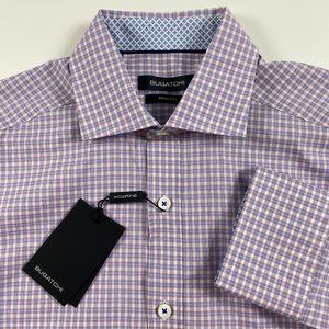 NWT Bugatchi Shaped Fit Shirt Mens Small Blue Red Check Dress Button Up Down